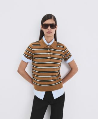 MANGO - Women's Striped Polo-Neck Sweater