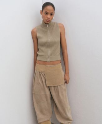 MANGO - Women's Zip Ribbed Knitted Top