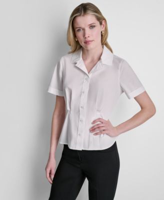 DKNY - Petite Short-Sleeve Collared Blouse