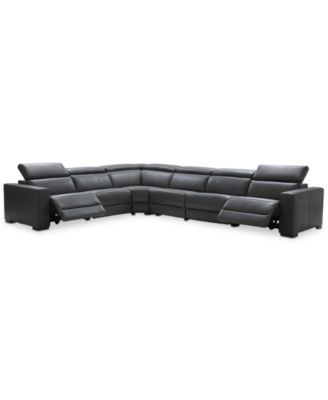 Nevio 6-pc Leather "L" Shaped Sectional Sofa with 2 Power Recliners and Articulating Headrests, Created for Macy's image