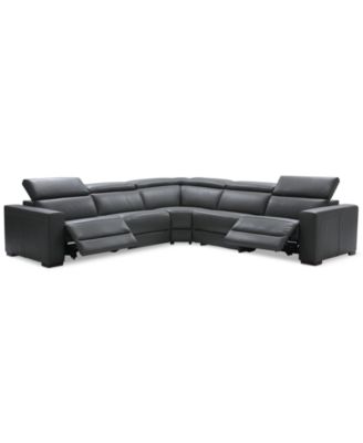 Nevio 5-Pc. Leather "L" Shaped Sectional with 2 Power Recliners with Articulating Headrests, Created for Macy's image