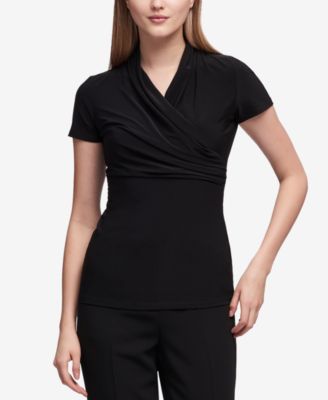 DKNY - Petite Draped Surplice Blouse