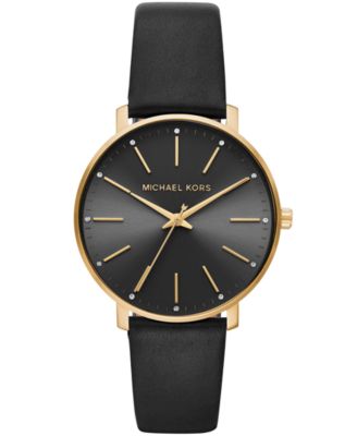 Michael Kors - Women's Pyper Black Leather Strap Watch 38mm