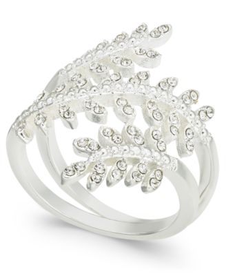 Charter Club - Fine Silver Plate Crystal Leaf Wrap Ring