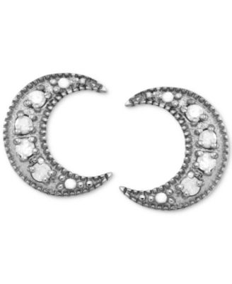 Macy's - Diamond Crescent Moon Stud Earrings (1/10 ct. t.w.) in Sterling Silver