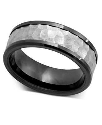 Macy's - Men's Stainless Steel Ring, Black Ceramic Ring