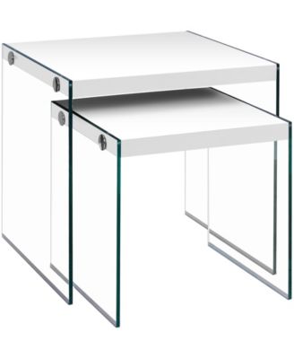 Monarch Specialties - Nesting Table - 2pcs Set Glossy White Tempered Glass