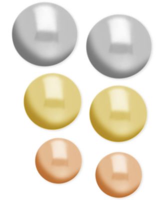 Essentials - Tri-Tone 3-Pc. Set Ball Stud Earrings