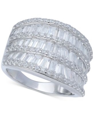 Macy's - Cubic Zirconia Three Row Baguette Statement Ring in Sterling Silver