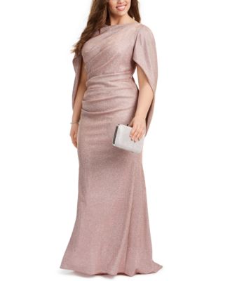 Betsy & Adam - Plus Size Galaxy Glitter Draped Gown