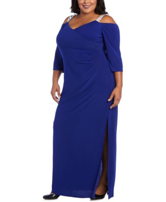 R & M Richards - Plus Size Embellished Cold-Shoulder Gown