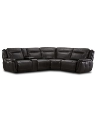 Furniture - Lenardo 5-Pc. Leather Sectional with 3 Power Motion Recliners and Console
