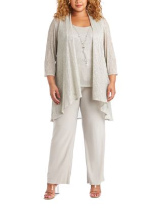 R & M Richards - Plus Size 3-Pc. Metallic Jacket, Necklace Top & Pants Set