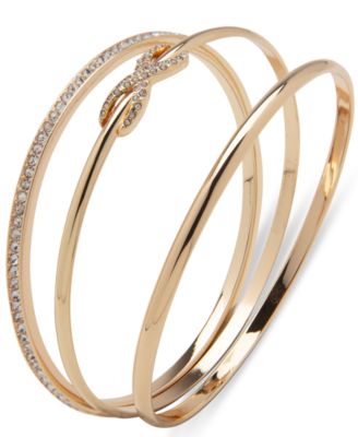 Anne Klein - Gold-Tone 3-Pc. Set Pav&eacute; Infinity Bangle Bracelets