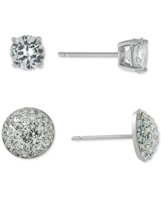 Macy's - 2-Pc. Set Cubic Zirconia Solitaire & Dome Cluster Stud Earrings in Sterling Silver