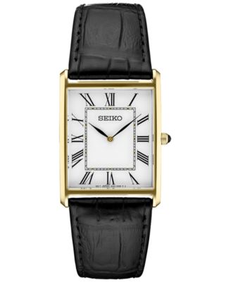 Seiko - Women's Essentials Black Leather Strap Watch 28mm