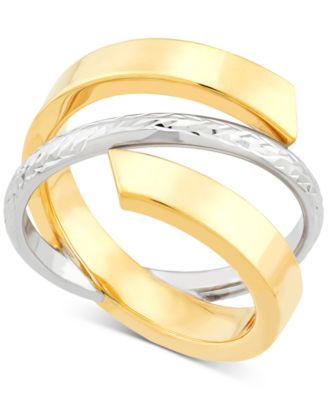 Italian Gold - Crisscross Open Style Statement Ring in 10k Two-Tone Gold