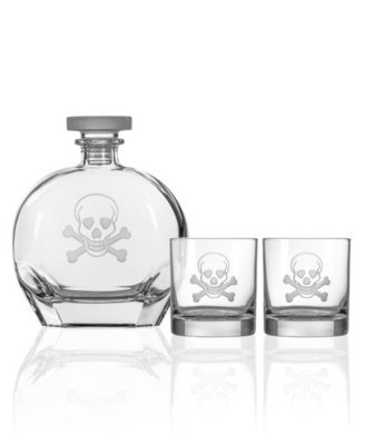 Skull And Crossbones 3 Piece Gift Set - Whiskey Decanter And Rocks Glasses image