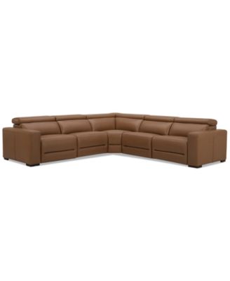 Nevio 124" 5-Pc. Leather Sectional with 2 Power Recliners and Headrests, Created For Macy's image
