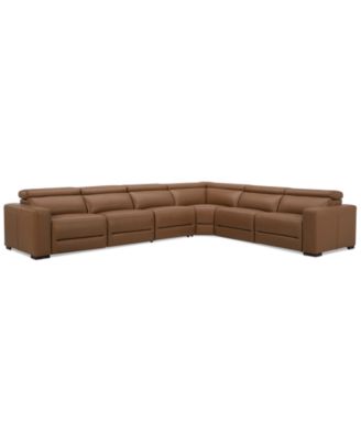 Furniture - Nevio 157" 6-Pc. Leather Sectional with 3 Power Recliners and Headrests
