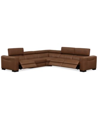 Rinan 125" 5-Pc. Leather Sectional with 3 Power Recliners, Created for Macy's image