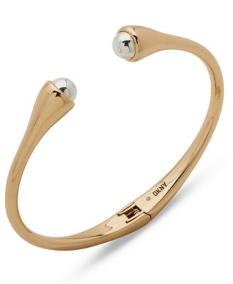 DKNY - Two-Tone Bead-Tipped Hinged Cuff Bracelet
