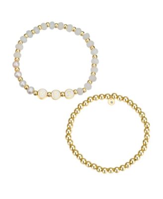 White Quartz and Freshwater Pearl Mrs Stone and Beaded Stretch Bracelet Set image