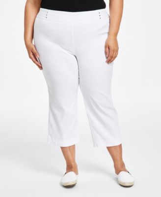 JM Collection - Plus Size Bandleader Riveted-Waist Capris