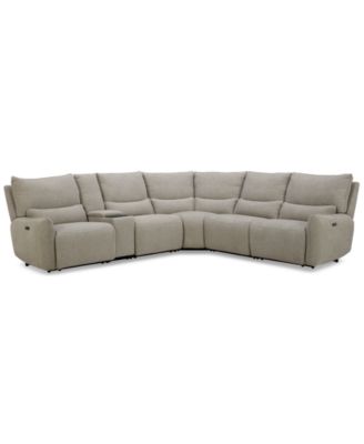 Furniture - Olper 6-Pc. Fabric Zero Wall Sectional Sofa with Three Power Motion Pieces & Console