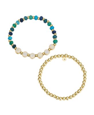 Multi Blue Quartz Dog Mom Stone and Beaded Stretch Bracelet Set image