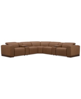 Lovro 7-Pc. Leather Sectional with 3 Power Motion Chairs & 2 Consoles, Created for Macy's image