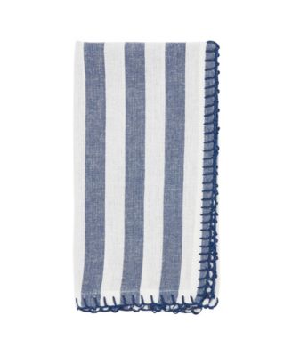 Saro Lifestyle - Lively Pompom Border Striped Napkin Set of 4,20"x20"