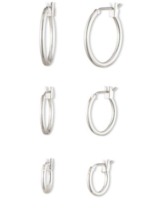 Anne Klein - Silver-Tone 3-Pc. Set Extra-Small & Small Hoop Earrings