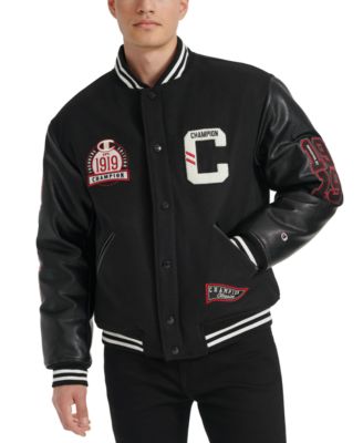 Champion - Men's Logo-Patch Mixed-Media Varsity Jacket