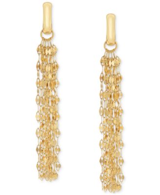 Italian Gold - Mirror Chain Multi-Strand Linear Drop Earrings in 10k Gold