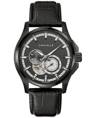 Caravelle - Men's Automatic Black Leather Strap Watch 42mm