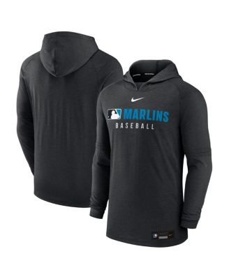Nike - Men's&nbsp; Heather Black Miami Marlins Authentic Collection Tri-Blend Performance Pullover Hoodie