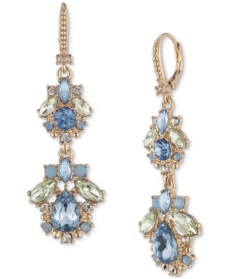 Marchesa - Gold-Tone Mixed Crystal Cluster Double Drop Earrings