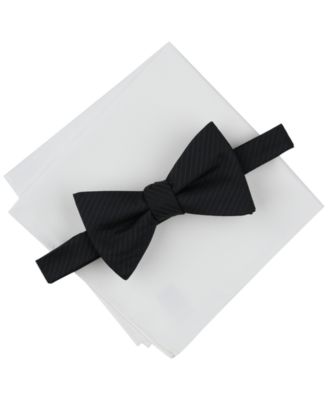 Alfani - Men's Stripe Bow Tie & Solid Pocket Square Set