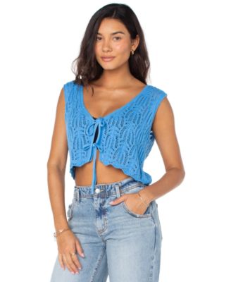 Roxy - Juniors' Beach Bound Cotton Crochet Tie-Front Vest