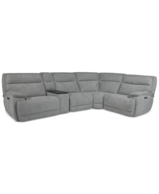 Ozryn 5-Pc. Fabric Sectional with Console and 2 Power Motion Chairs, Exclusively at Macy's image