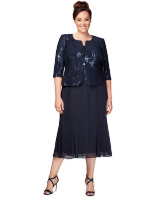 Alex Evenings - Plus Size Sequin Chiffon Dress and Jacket