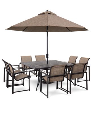 Agio - Wythburn Outdoor Dining 9pc Set (64" Square Table & 8 Sleek Sling Dining Chairs), Created for Macy's