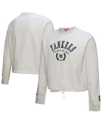 Mitchell & Ness - Women's  Heather Gray New York Yankees Cropped Toggle Pullover Sweatshirt