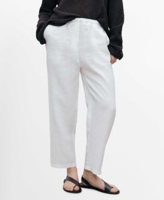 MANGO - Women's Straight Linen-Blend Trousers