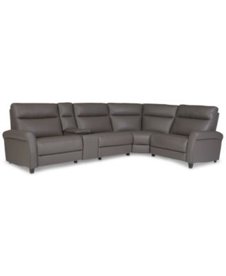 Thandler 5-Pc. Leather L Shape Sectional with 3 Power Recliners and 1 Storage Console, Exclusively at Macy's image