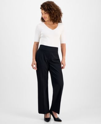 Anne Klein - Petite Dot-Print Pull-On Ponte Pants