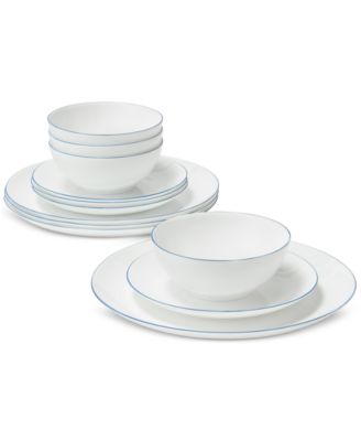 Opal Glass Blue Rim 12 Pc. Dinnerware Set, Service for 4, Exclusively at Macy's image