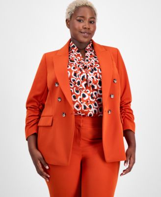 Tahari ASL - Plus Size Double-Breasted Ruched-Sleeve Jacket