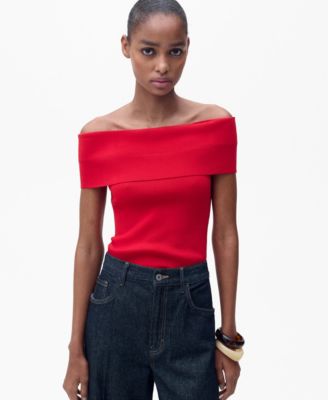 MANGO - Women's Off-The-Shoulder Knitted Top